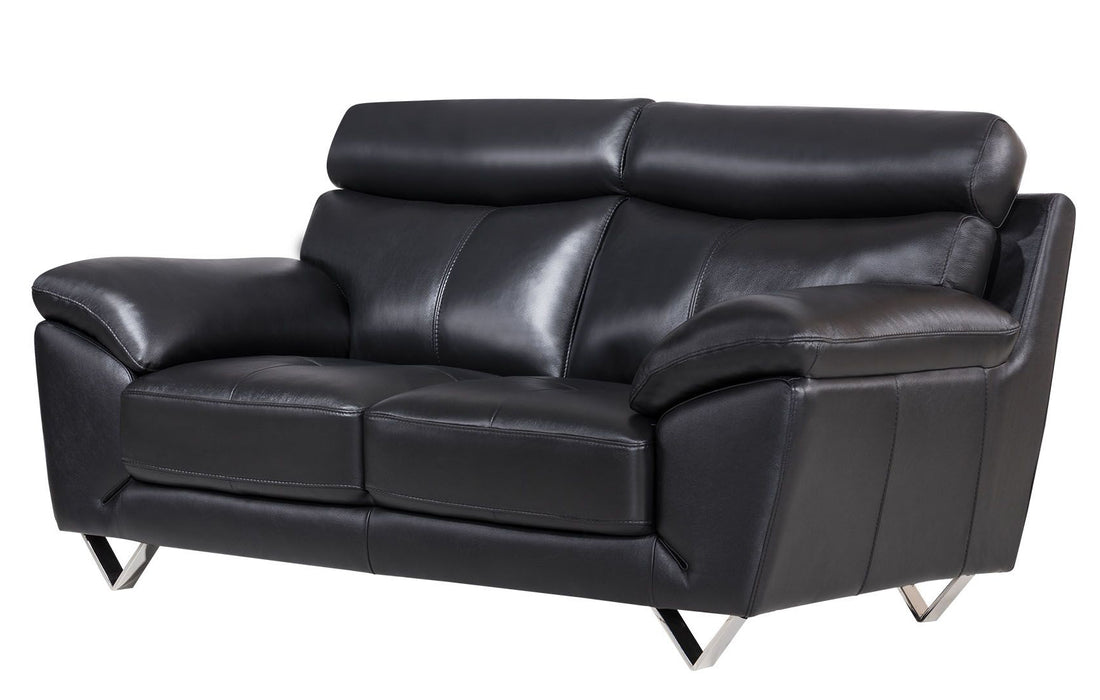 American Eagle Furniture - EK078 Black Italian Leather Loveseat - EK078-BK-LS