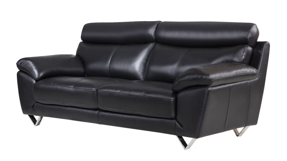American Eagle Furniture - EK078 Black Italian Full Leather Sofa - EK078-FULL-B-SF - GreatFurnitureDeal