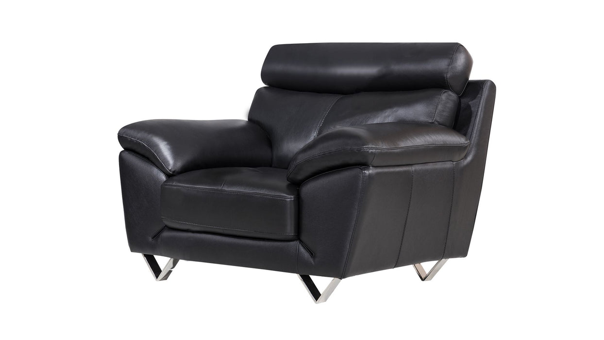 American Eagle Furniture - EK078 Black Italian Leather 3 Piece Living Room Set - EK078-BK SLC - GreatFurnitureDeal