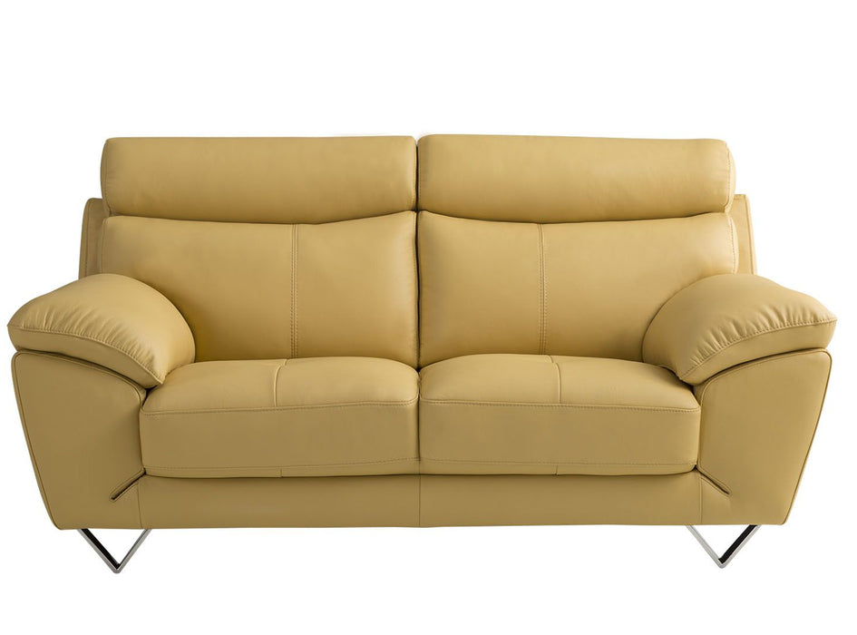 American Eagle Furniture - EK078 Yellow Italian Full Leather Loveseat - EK078-FULL-YO-LS - GreatFurnitureDeal