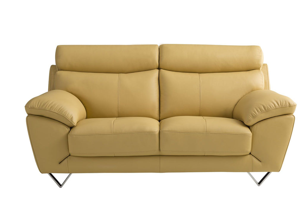 American Eagle Furniture - EK078 Yellow Italian Leather Loveseat - EK078-YO-LS
