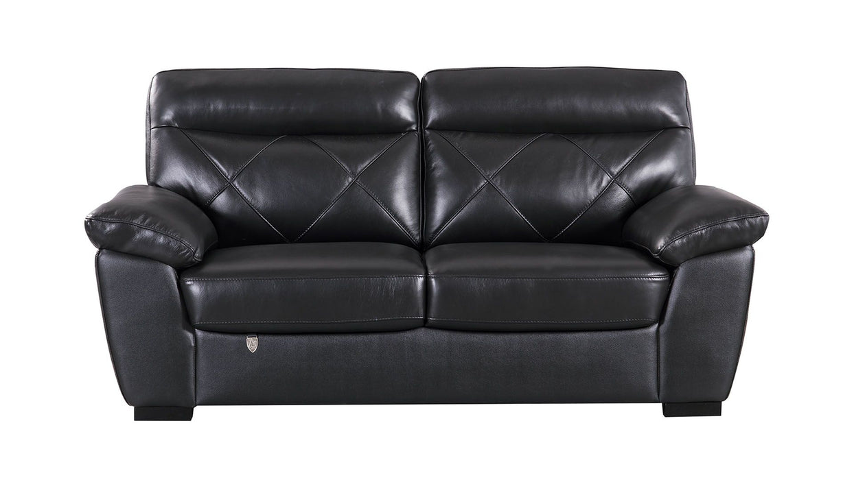 American Eagle Furniture - EK081 Black Italian Leather Loveseat - EK081-BK-LS