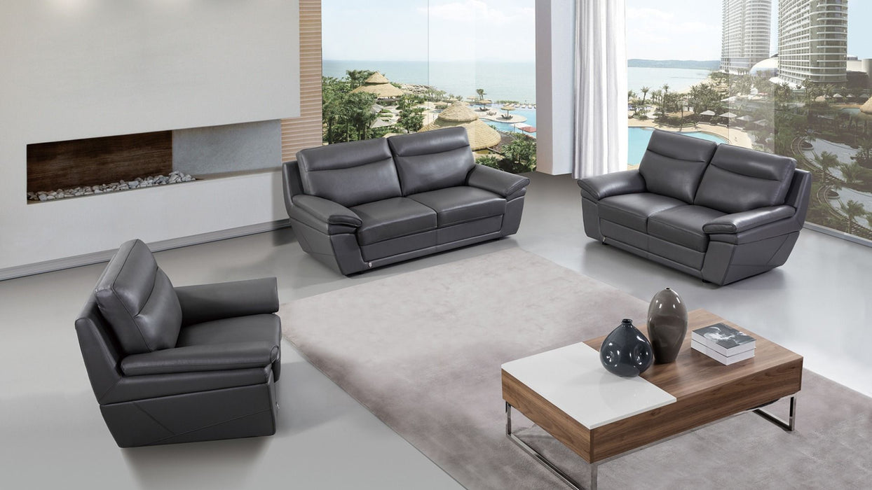 American Eagle Furniture - EK092 Gray Italian Leather Loveseat - EK092-GR-LS
