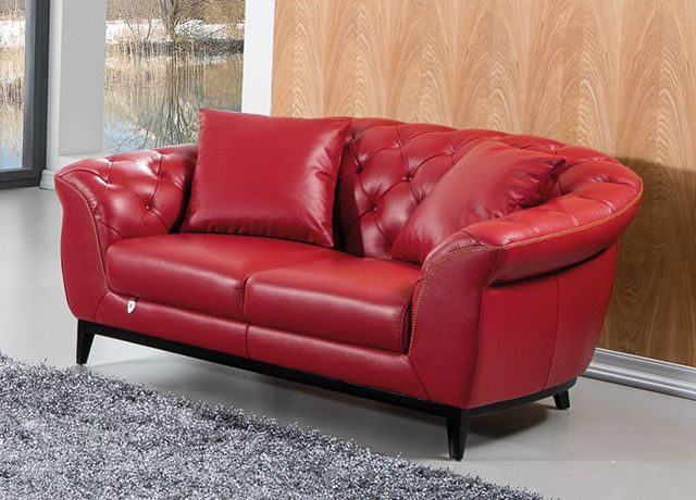 American Eagle Furniture - EK093 Red Italian Full Leather Loveseat - EK093-RED-LS