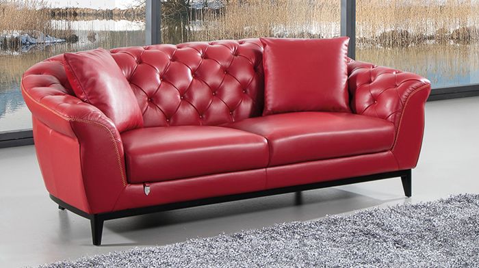 American Eagle Furniture - EK093 Red Italian Full Leather Sofa - EK093-RED-SF - GreatFurnitureDeal
