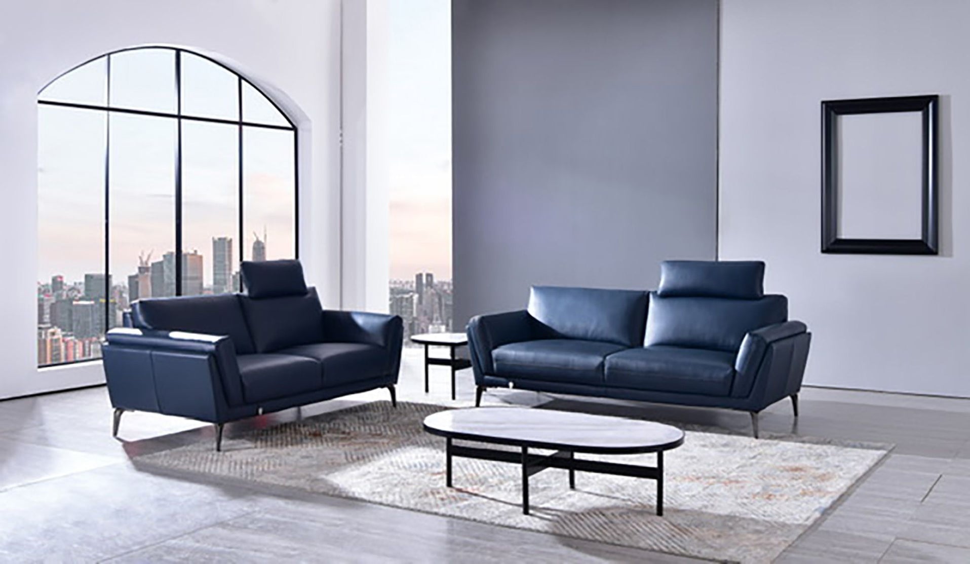 American Eagle Furniture EK1300 Blue Full Leather 2 Piece Sofa Set