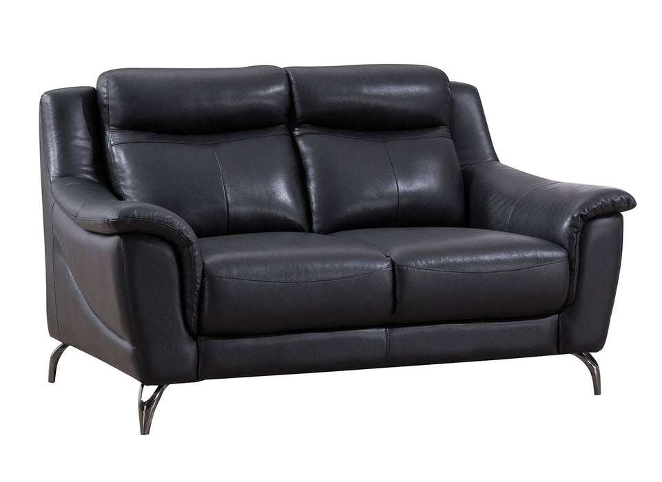 American Eagle Furniture - EK150 Black Genuine Leather Loveseat - EK150-BK-LS - GreatFurnitureDeal