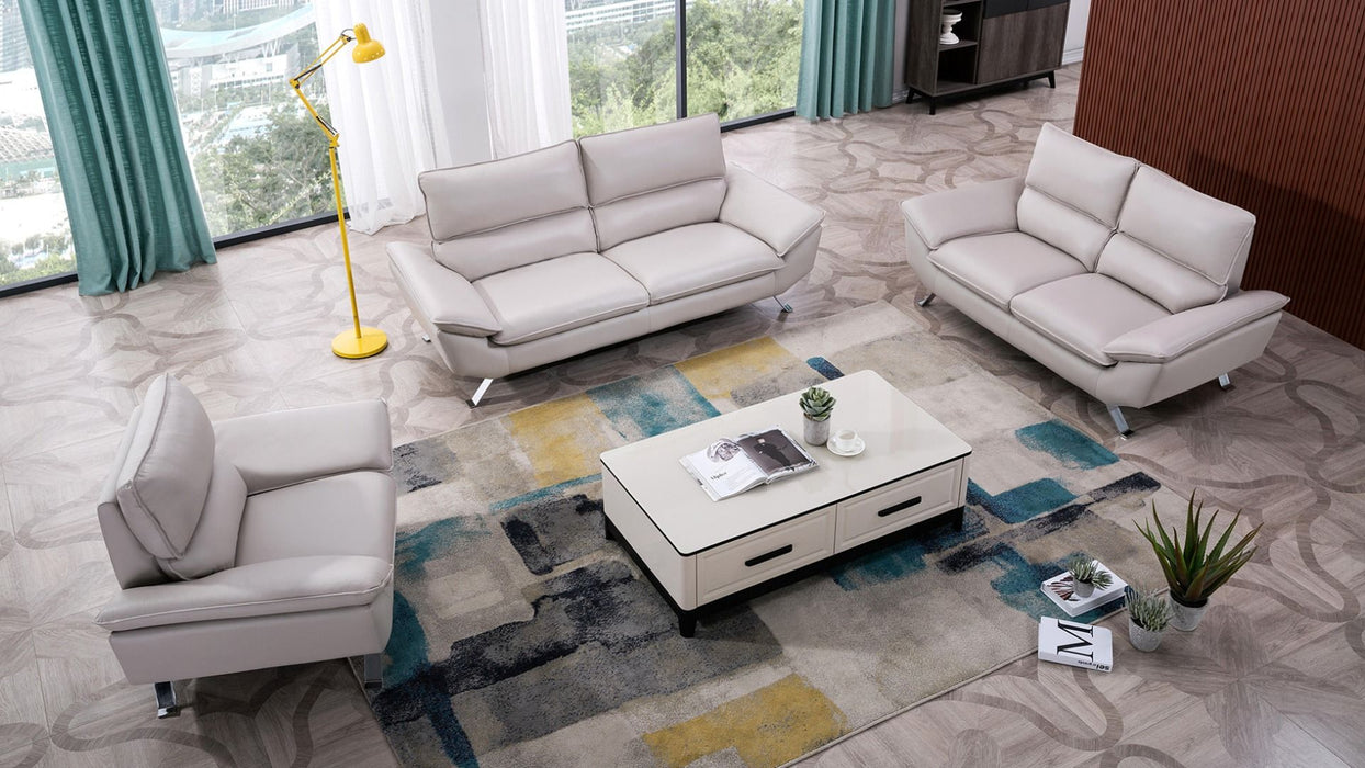 American Eagle Furniture - EK152 Light Gray Genuine Leather 3 Piece Living Room Set - EK152-LG SLC - GreatFurnitureDeal