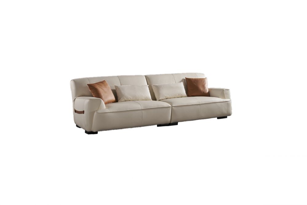 American Eagle Furniture - EK2232 Cream Extra Long Top Grain Genuine Leather Sofa - EK2232