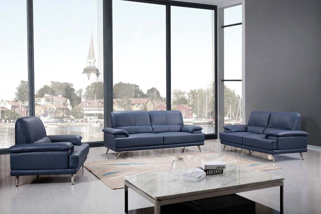 American Eagle Furniture - EK523 Navy Blue Top Grain Leather 3 Piece Living Room Set -EK523-NB-SLC