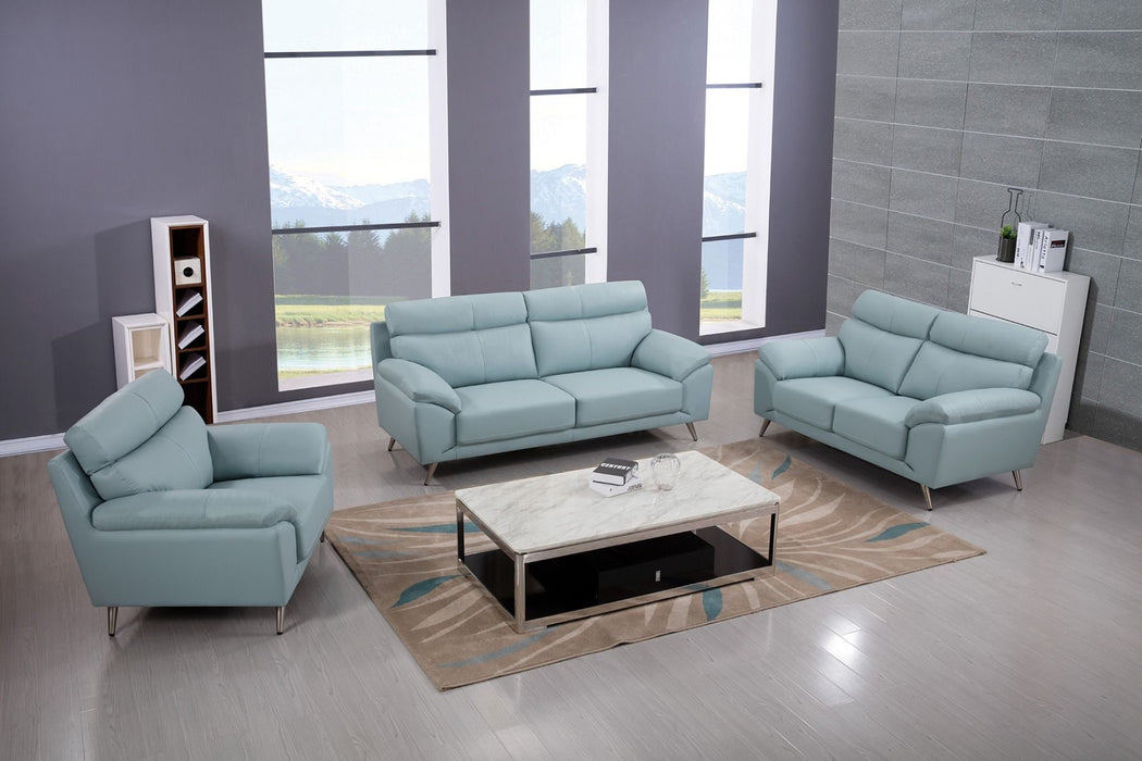 American Eagle Furniture - EK528 Light Blue Top Grain Leather 2 Piece Sofa Set - EK528-LB-SL - GreatFurnitureDeal