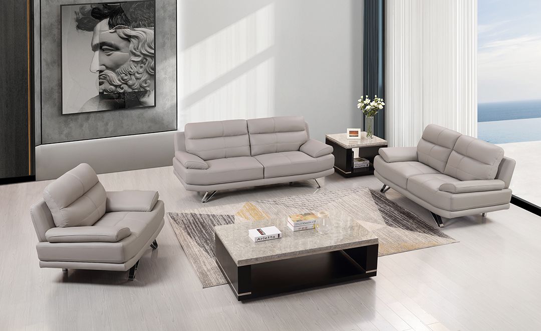American Eagle Furniture - EK530 Light Gray Leather 3 Piece Living Room Set - EK530-LG-SLC - GreatFurnitureDeal