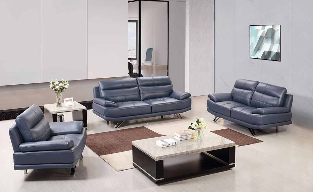 American Eagle Furniture - EK530 Navy Blue Leather Loveseat - EK530-NB-LS - GreatFurnitureDeal