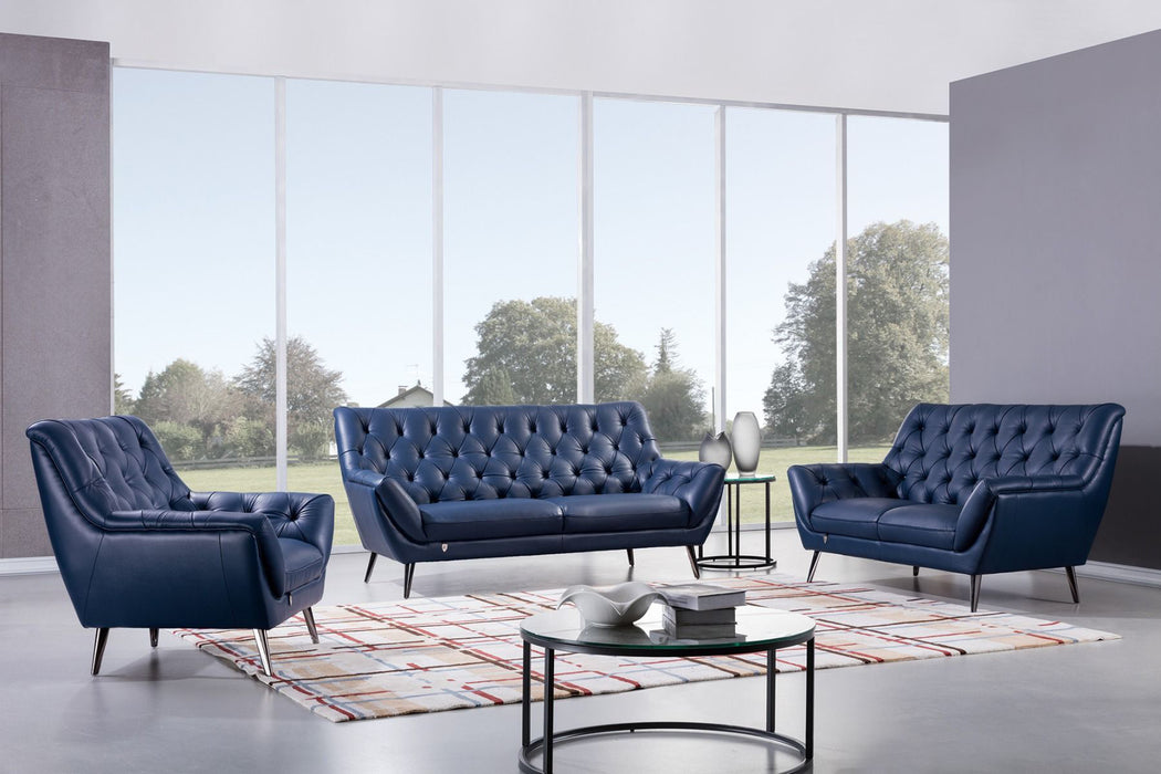 American Eagle Furniture - EK8003 Navy Blue Italian Leather 3 Piece Living Room Set - EK8003-NB-SLC - GreatFurnitureDeal