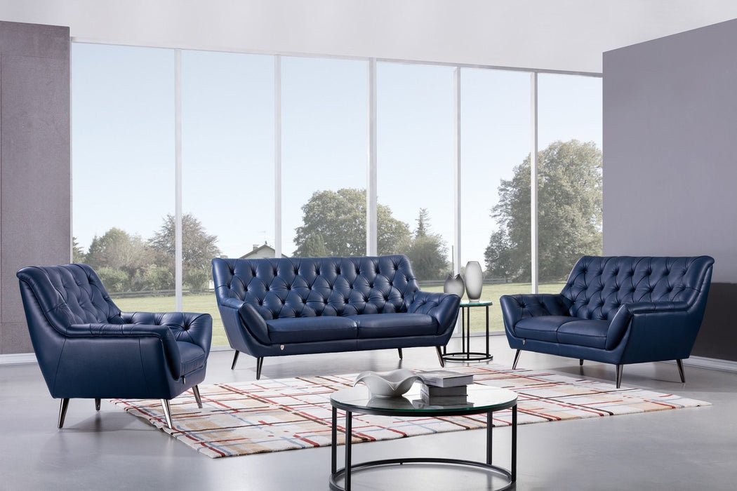 American Eagle Furniture - EK8003 Navy Blue Italian Leather Sofa - EK8003-NB-SF