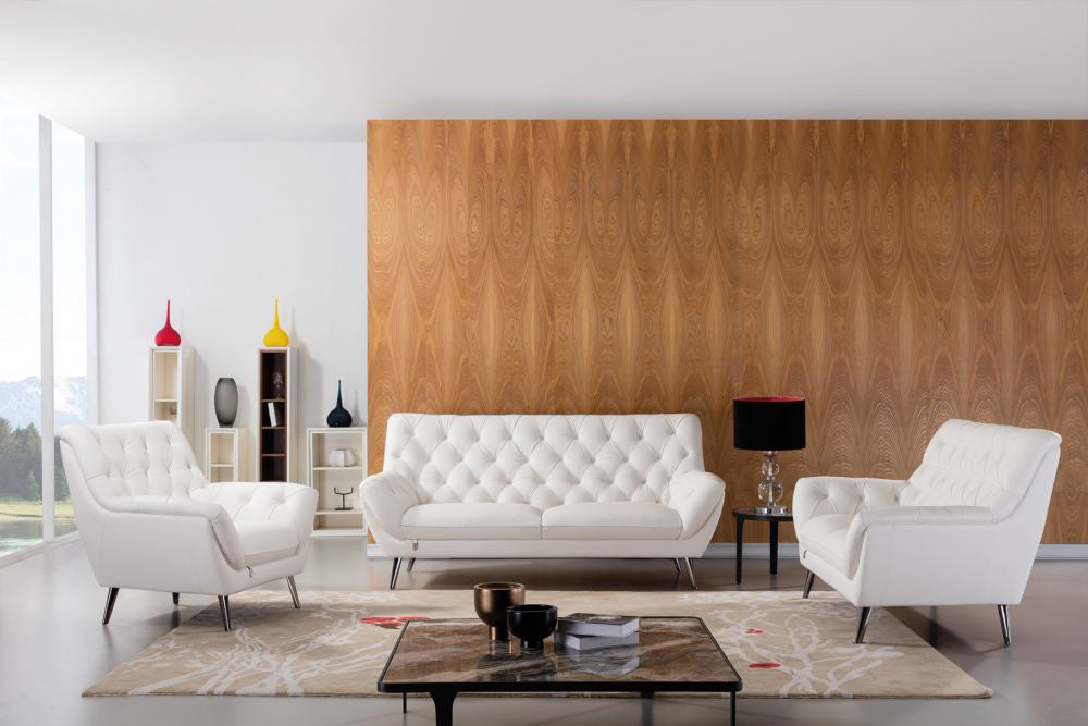 American Eagle Furniture - EK8008 White Italian Leather 3 Piece Living Room Set -EK8003-W-SLC - GreatFurnitureDeal