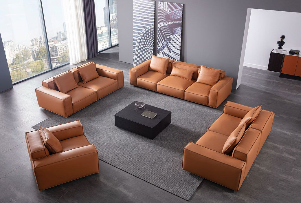 American Eagle Furniture - EK8008-Medium Brown Extra long Full Leather Sofa - EK8008-MB-4S