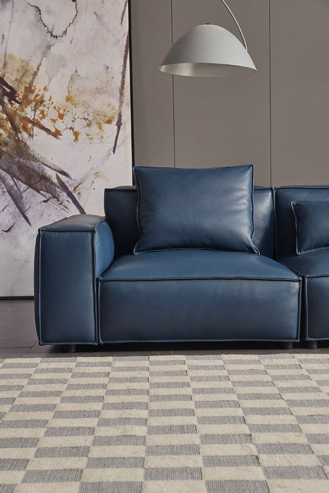 American Eagle Furniture - EK8008-NB-4S Extra long Navy Blue Full Leather Sofa - EK8008-NB-4S