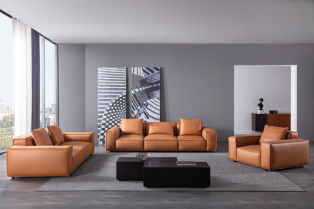 American Eagle Furniture - EK8008-Medium Brown Extra long Full Leather Sofa - EK8008-MB-4S