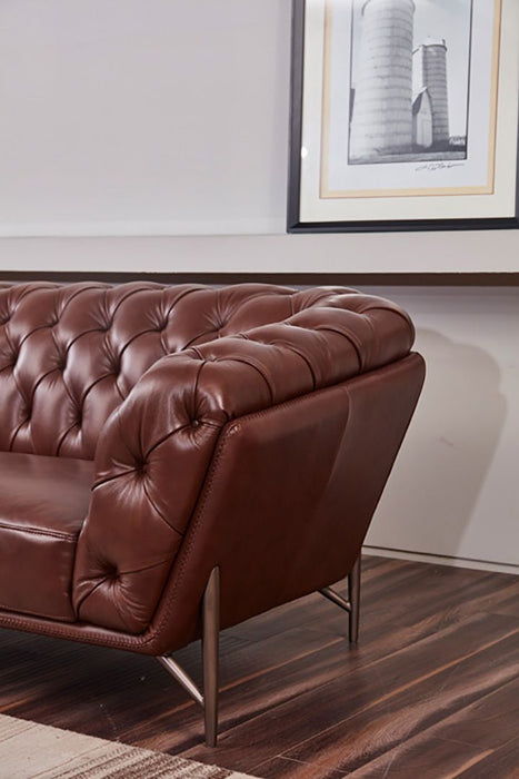 American Eagle Furniture - EK8009 Brown Full Leather Loveseat - EK8009-BRO-LS