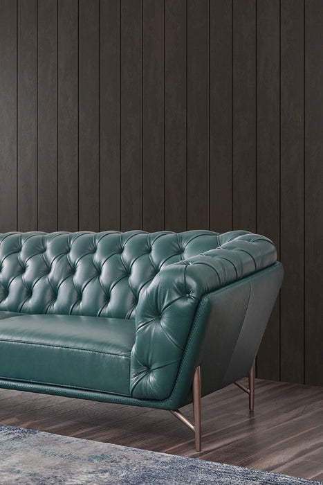 American Eagle Furniture - EK8009 Dark Green Full Leather Loveseat - EK8009-DGN-LS