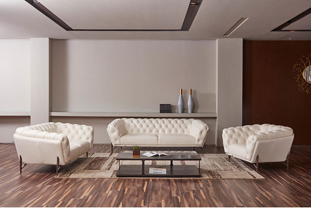 American Eagle Furniture - EK9608 White Leather 3 Piece Sofa Set - EK9608-CRM.TPE-SL