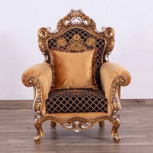 European Furniture - Emperador Luxury Chair in Antique Brown - Antique Silver Blended with Light Gold - 42035-C - GreatFurnitureDeal