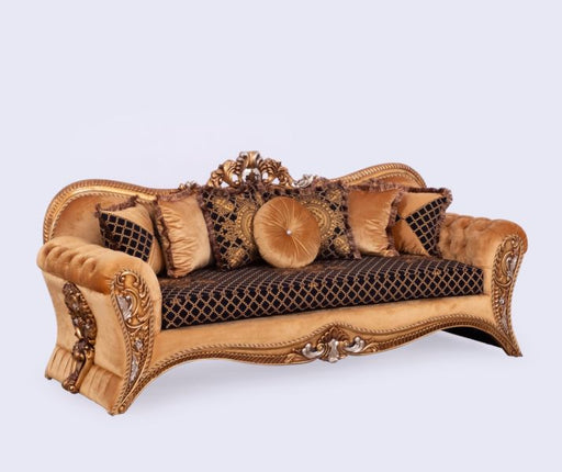 European Furniture - Emperador Luxury Sofa in Antique Brown - Antique Silver Blended with Light Gold - 42035-S - GreatFurnitureDeal