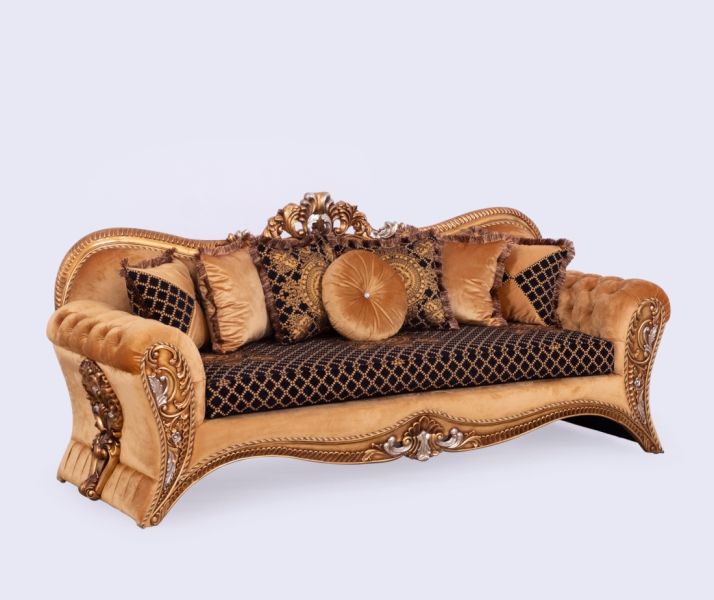 European Furniture - Emperador Luxury Sofa in Antique Brown - Antique Silver Blended with Light Gold - 42035-S - GreatFurnitureDeal