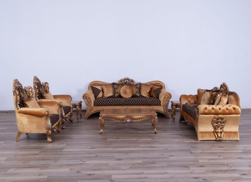 European Furniture - Emperador Luxury Sofa in Antique Brown - Antique Silver Blended with Light Gold - 42035-S - GreatFurnitureDeal