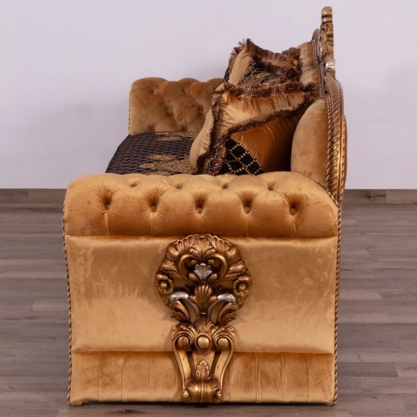 European Furniture - Emperador Luxury Sofa in Antique Brown - Antique Silver Blended with Light Gold - 42035-S - GreatFurnitureDeal