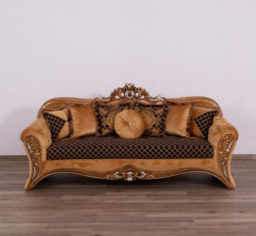 European Furniture - Emperador Luxury Sofa in Antique Brown - Antique Silver Blended with Light Gold - 42035-S - GreatFurnitureDeal