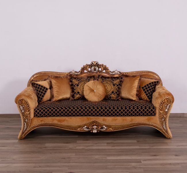 European Furniture - Emperador Luxury Sofa in Antique Brown - Antique Silver Blended with Light Gold - 42035-S - GreatFurnitureDeal