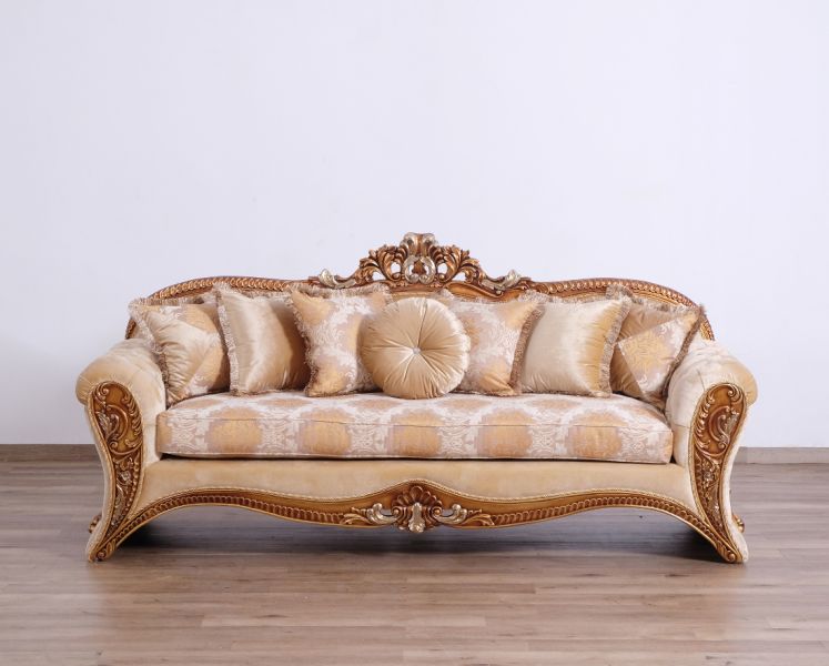 European Furniture - Emperador II Luxury Sofa in Antique Brown - Blended Silver and Gold- 42038-S - GreatFurnitureDeal