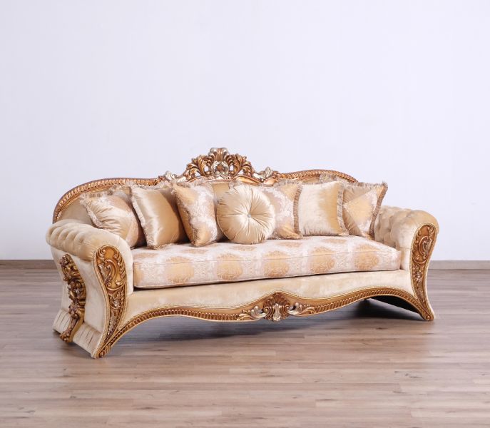European Furniture - Emperador II Luxury Sofa in Antique Brown - Blended Silver and Gold- 42038-S - GreatFurnitureDeal