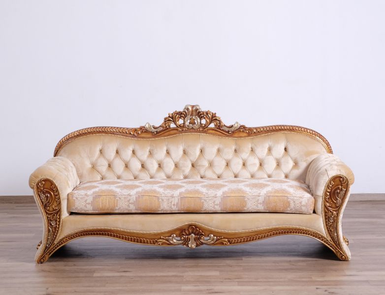 European Furniture - Emperador II Luxury Sofa in Antique Brown - Blended Silver and Gold- 42038-S - GreatFurnitureDeal