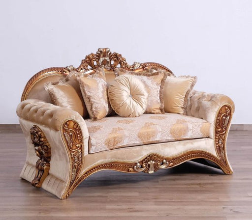 European Furniture - Emperador II Luxury Loveseat in Antique Brown - Blended Silver and Gold - 42038-L - GreatFurnitureDeal