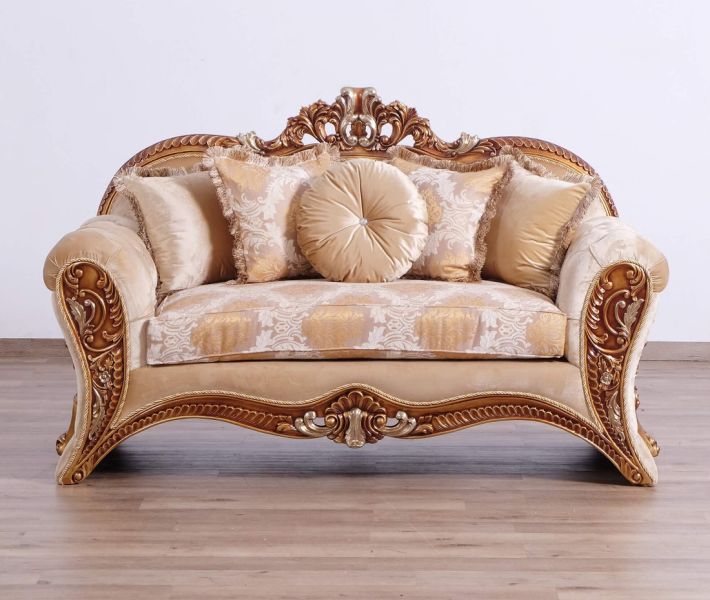 European Furniture - Emperador II Luxury Loveseat in Antique Brown - Blended Silver and Gold - 42038-L - GreatFurnitureDeal