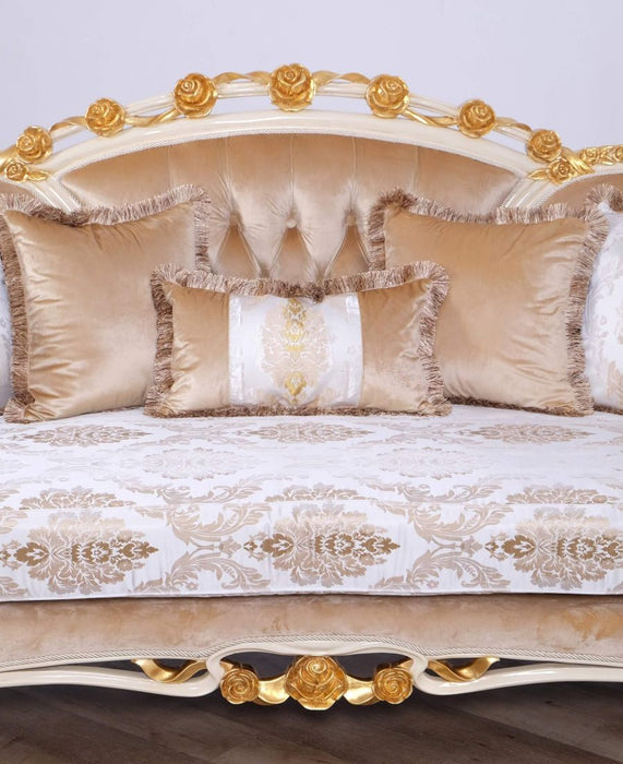 European Furniture - Valentine II Luxury Loveseat in Beige With Dark Gold Leafs - 45012-L - GreatFurnitureDeal
