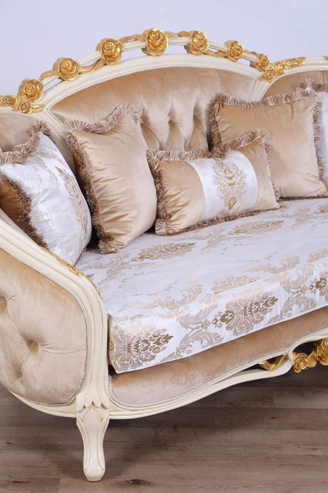 European Furniture - Valentine II Luxury Loveseat in Beige With Dark Gold Leafs - 45012-L - GreatFurnitureDeal