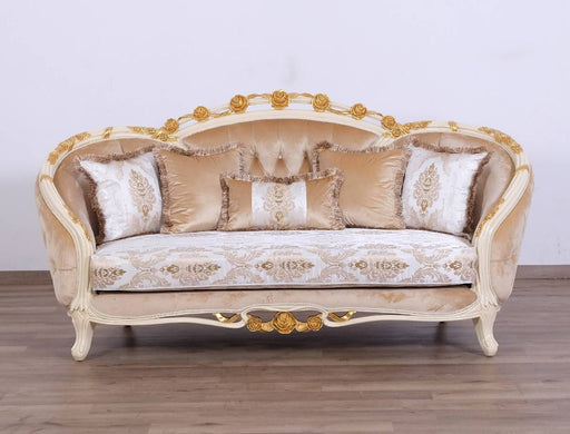 European Furniture - Valentine II Luxury Loveseat in Beige With Dark Gold Leafs - 45012-L - GreatFurnitureDeal