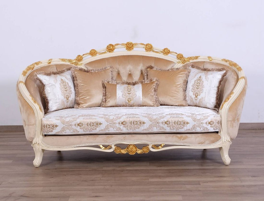 European Furniture - Valentine II Luxury Loveseat in Beige With Dark Gold Leafs - 45012-L - GreatFurnitureDeal