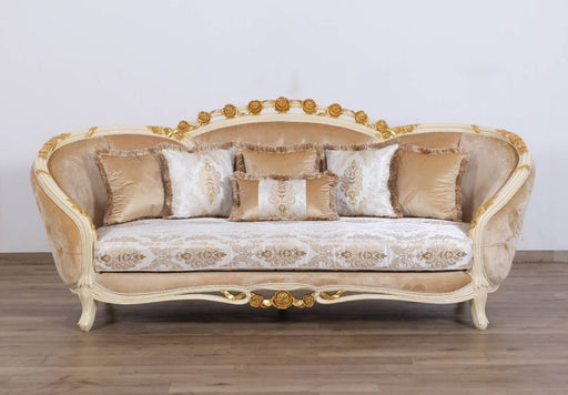 European Furniture - Valentine II Luxury Sofa in Beige With Dark Gold Leafs - 45012-S - GreatFurnitureDeal