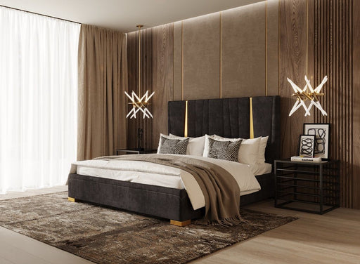VIG Furniture - Modrest Evonda Modern Black Velvet & Brass Eastern King Bed - VGVCBD1819-BLK-EK - GreatFurnitureDeal
