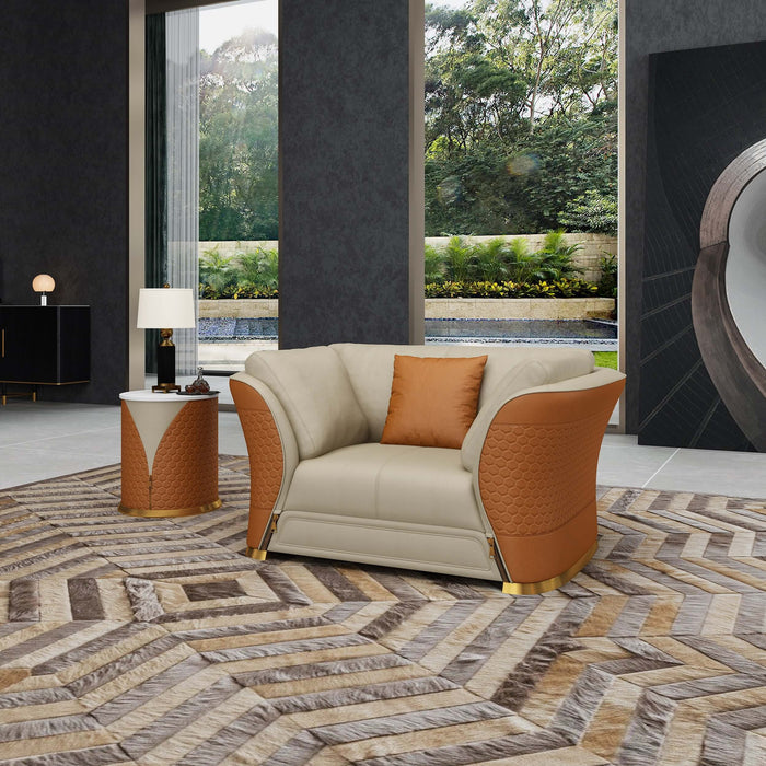 European Furniture - Vogue Chair Beige-Cognac Italian Leather - EF-27992-C - GreatFurnitureDeal