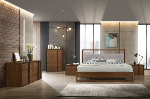 VIG Furniture - Nova Domus Falcor Modern Grey Fabric & Walnut Veneer California King Bed - VGMABR-107-BED-CK - GreatFurnitureDeal