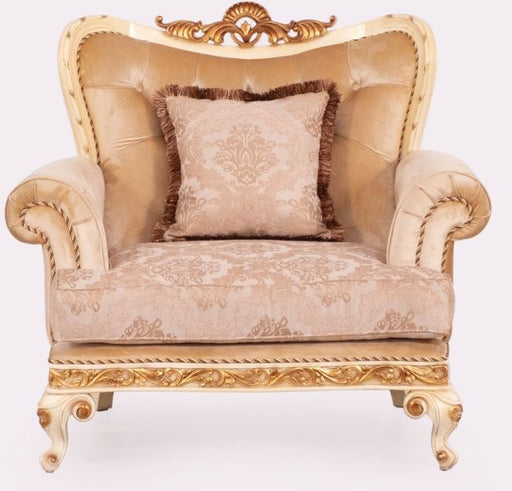 European Furniture - Fantasia Luxury Chair in Antique Beige with Dark Gold Leaf - 40017-C - GreatFurnitureDeal
