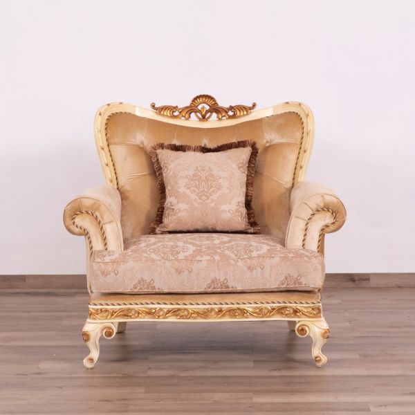 European Furniture - Fantasia Luxury Chair in Antique Beige with Dark Gold Leaf - 40017-C - GreatFurnitureDeal