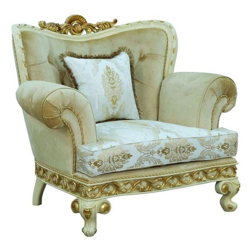 European Furniture - Fantasia Chair in Antique Beige - Dark Gold Leaf - 40015-C - GreatFurnitureDeal