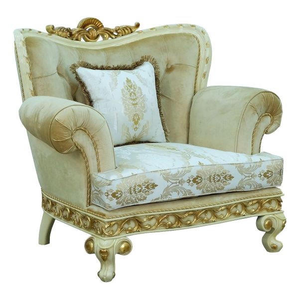 European Furniture - Fantasia Chair in Antique Beige - Dark Gold Leaf - 40015-C - GreatFurnitureDeal